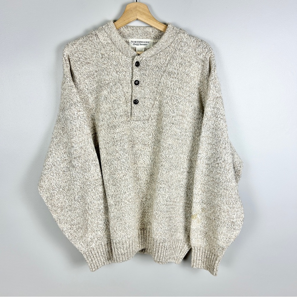 NORTHWOODS Ragg Sweater Vintage 90s Wool Cotton Men's Lg‎ Chunky Oatmeal Beige